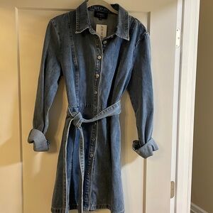 Flying Tomato NWT Soft Denim Dress Silver Button Front Long Sleeve Button Cuff L